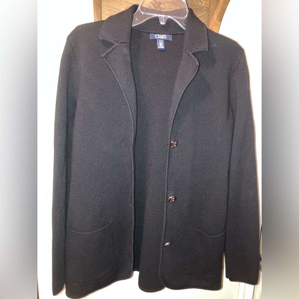 Chaps Blazer Suit Jacket, Black w/Chaps silvertone buttons. Womens S/P. Perfect!